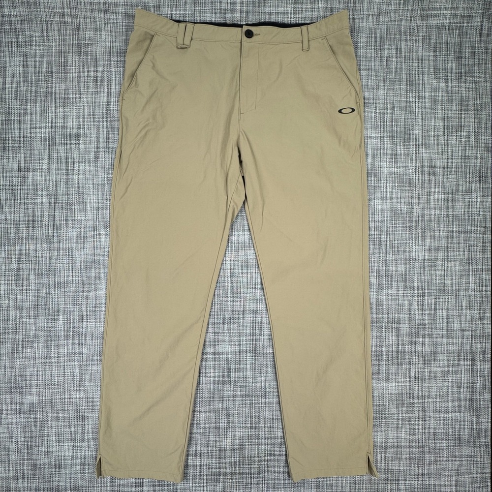 Oakley Take Pro Pants Mens 38x31 Tan Stretch Nylon Golf Regular Fit Tapered Leg
